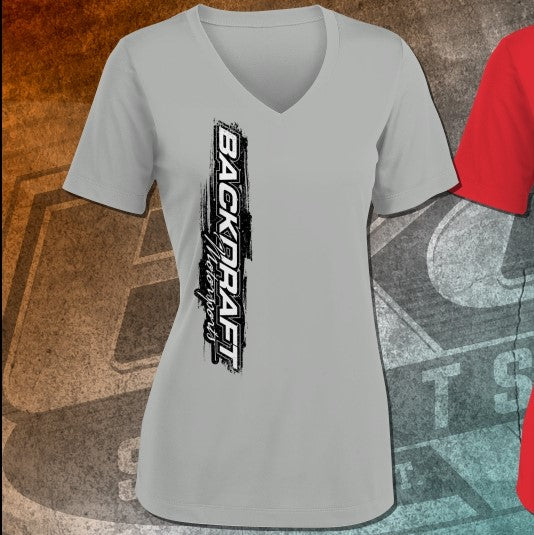 Backdraft Motorsports Ladies Sport Tek Shirt in Red and Gray